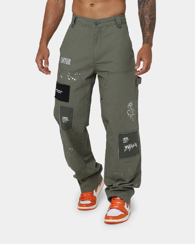 Loiter Hunter Carpenter Pants Khaki Comfy Zip-Up Pants