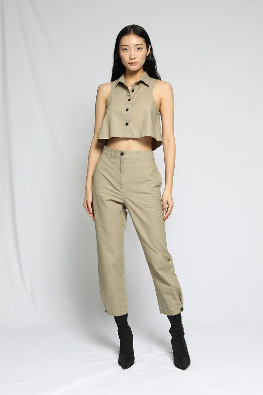 Arid Twill Ankle Tab Pants Moss Fashionable Button-Up Pants