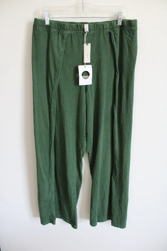 NEW Anthropologie Daily Practice Moss Green Cotton Wide Leg Pant | L Formal Slim Pants