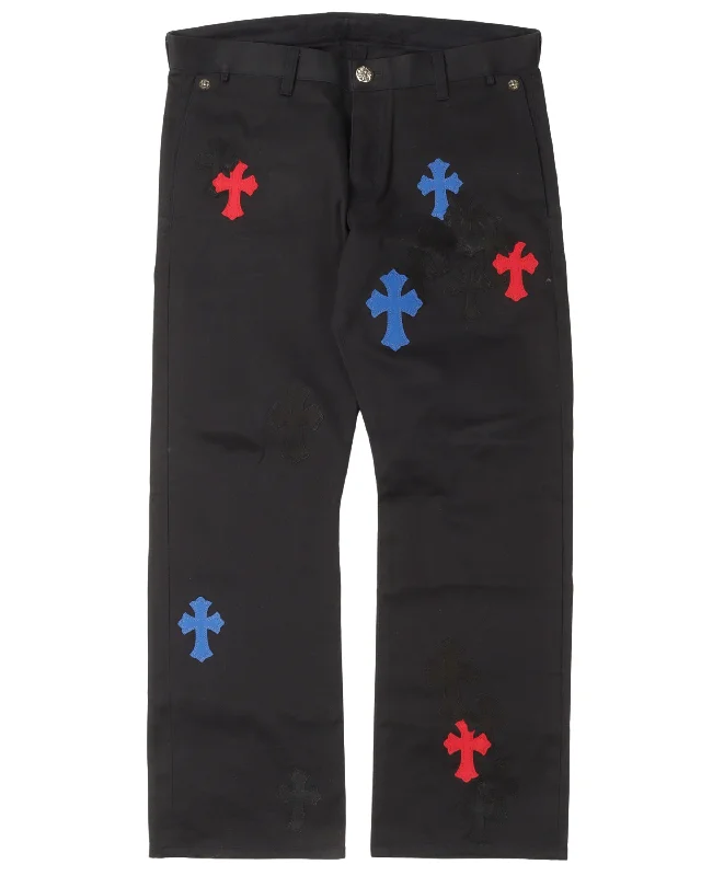 Multicolor Cross Patch Chino Pants Casual Sweatpants Style