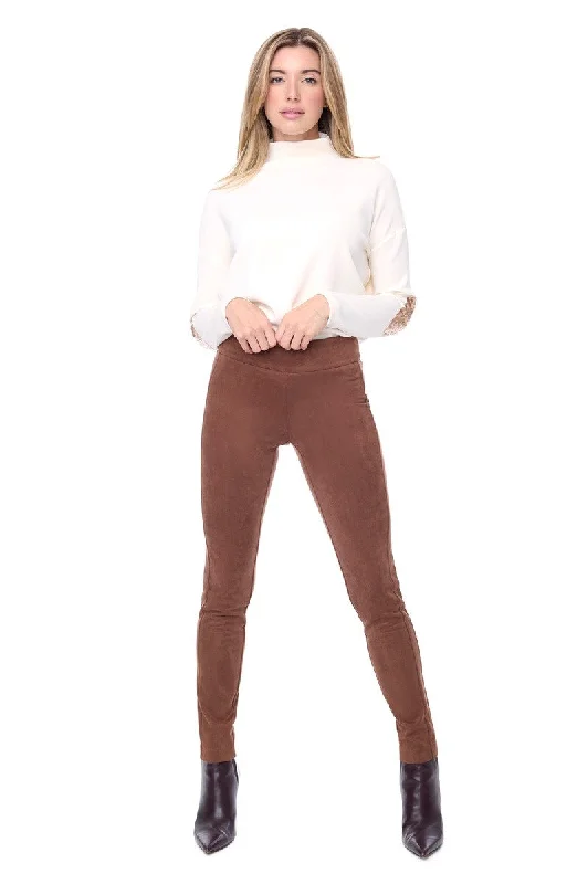 Vegan Suede Slim Full-Length Pant in Tobacco 67931UP by UP! Elegant Silk Pants