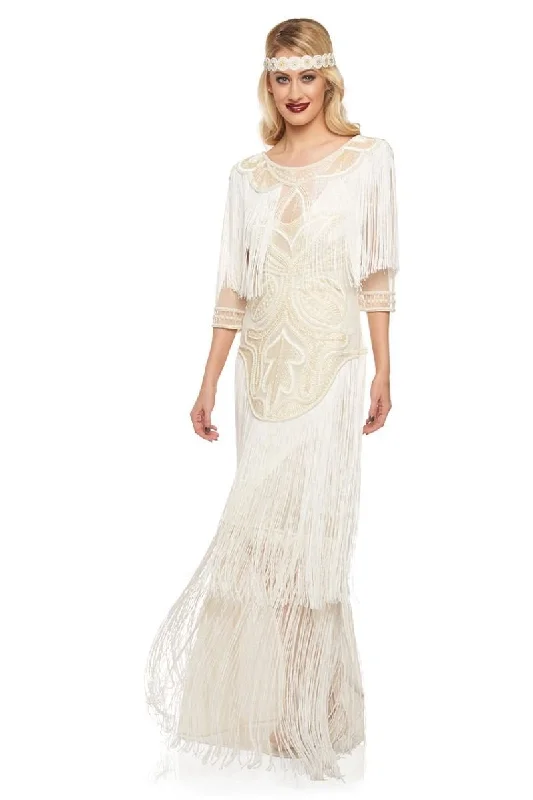 1920s Inspired Evening Maxi Dress in Cream Chic Sleeveless Maxi Dress