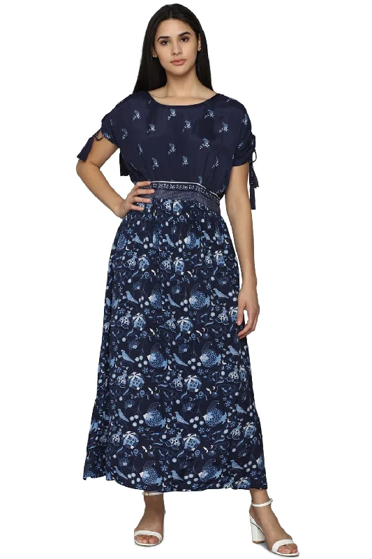 Allen Solly Women's Viscose Classic Maxi Dress (Navy) Classic Solid Maxi Dress