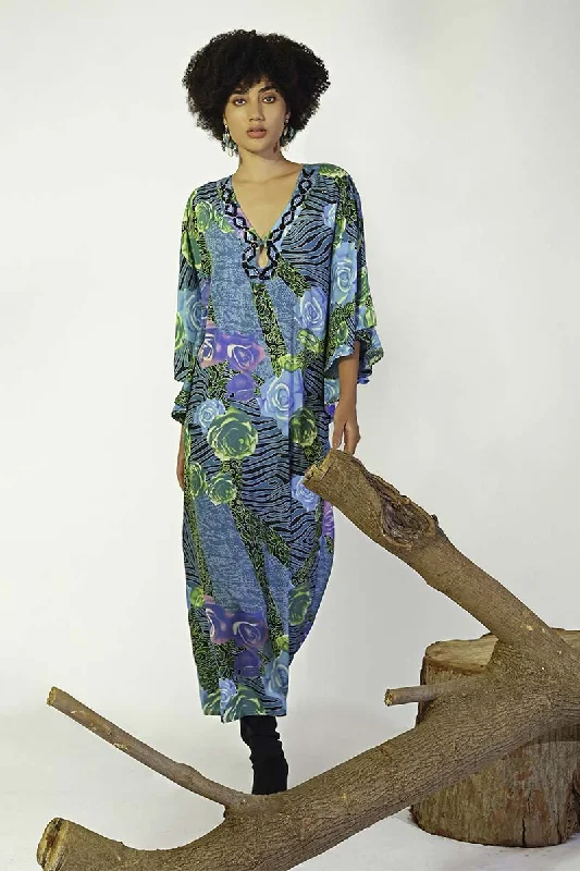 Blue Carribean Floral Printed Maxi Dress Chic Summer Maxi Dress