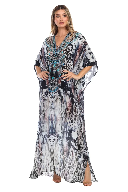 Bohemian Clouded Leopard Long Caftan Maxi Dress Trendy Fit-and-Flare Maxi Dress