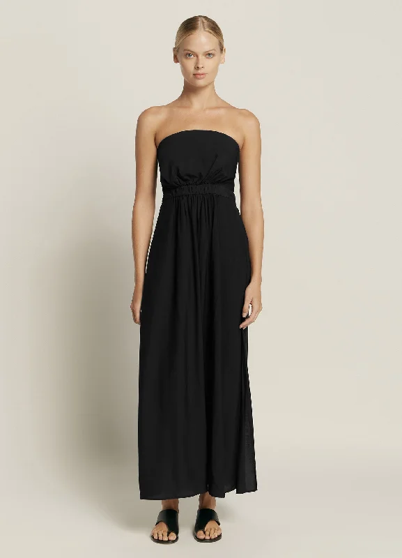 Casa Lucia Bandeau Maxi Dress - Black Trendy Off-Shoulder Ruffle Maxi Dress