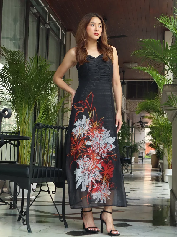 Black Floral Print Maxi Dress Elegant Lace Maxi Dress