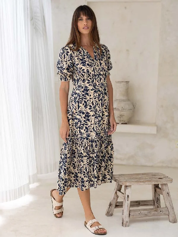 Eden Maxi Dress in Navy Stylish Long Sleeve Maxi Dress