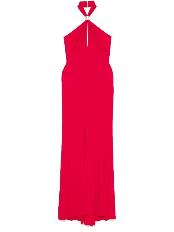 ELISABETTA FRANCHI HALTERNECK JERSEY MAXI DRESS Chic Button-Up Maxi Dress