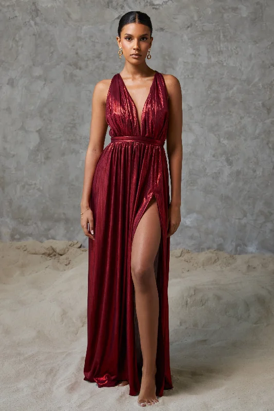 Federica Metallic Maxi Dress Red Stylish Off-Shoulder Maxi Dress