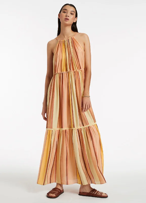 Fira Stripe Maxi Dress - Marigold Cozy Maxi Dress with Slit