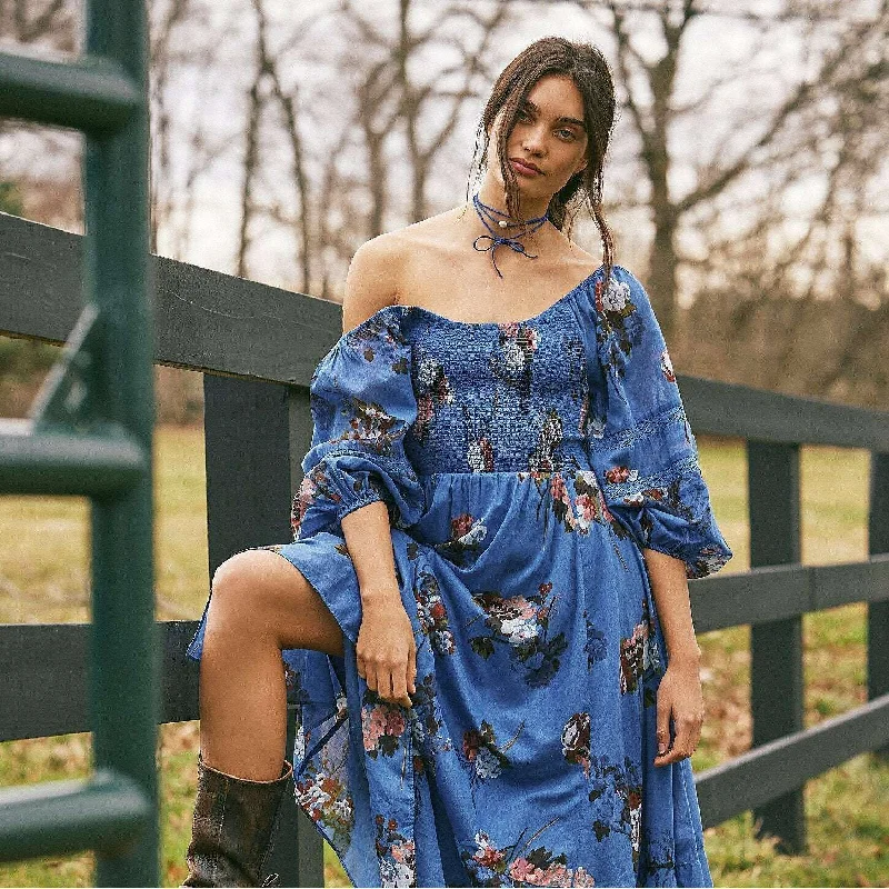 FREE PEOPLE - Morning Glory Maxi Dress - Dutch Blue Fashionable Sleeveless Maxi Dress