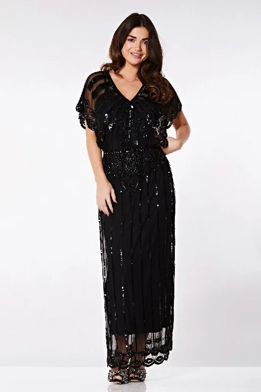 Gatsby Style Maxi Dress in Black Classic Solid Maxi Dress