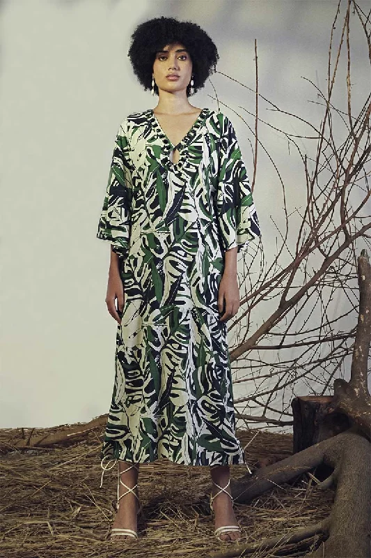 Green Birch Tropical Printed Maxi Dress Comfortable Maxi Dress with Slits