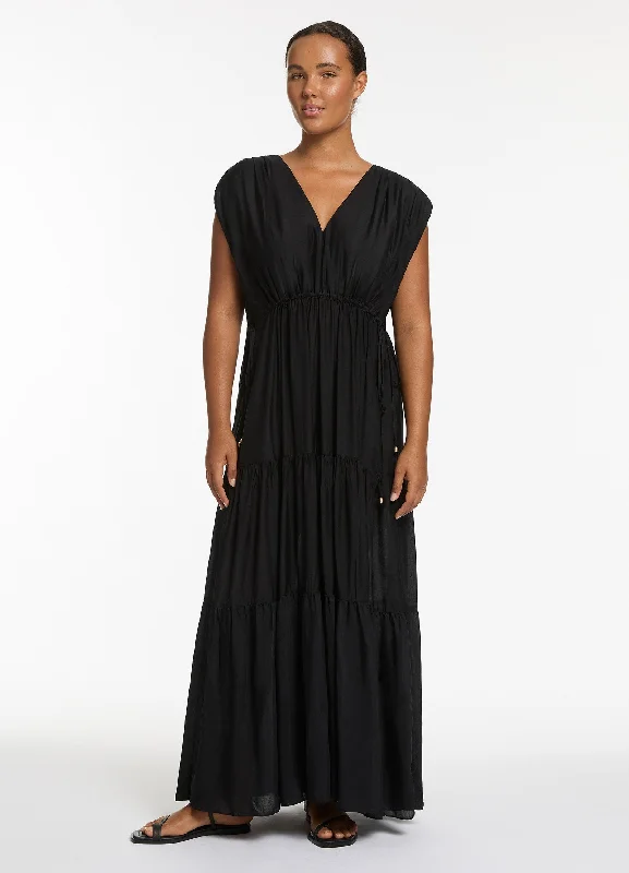 Jetset Tiered Maxi Dress - Black Classic Strapless Maxi Dress