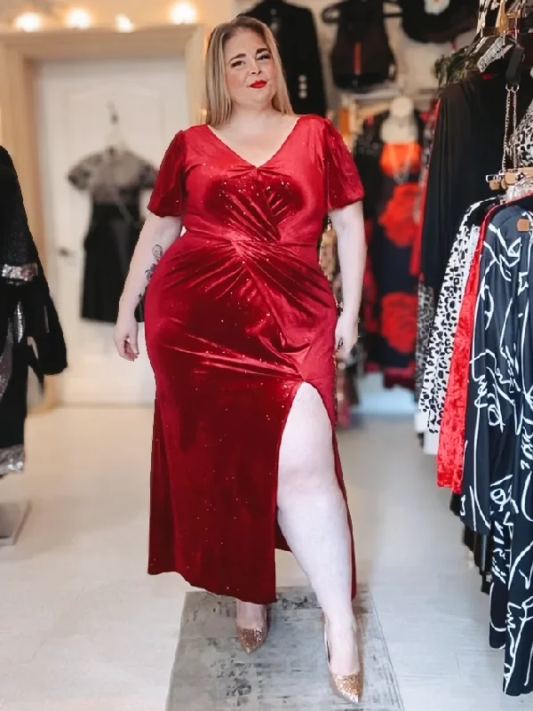 Maud Plus Size Velvet Sparkle Maxi Dress Trendy Ruffled Maxi Dress