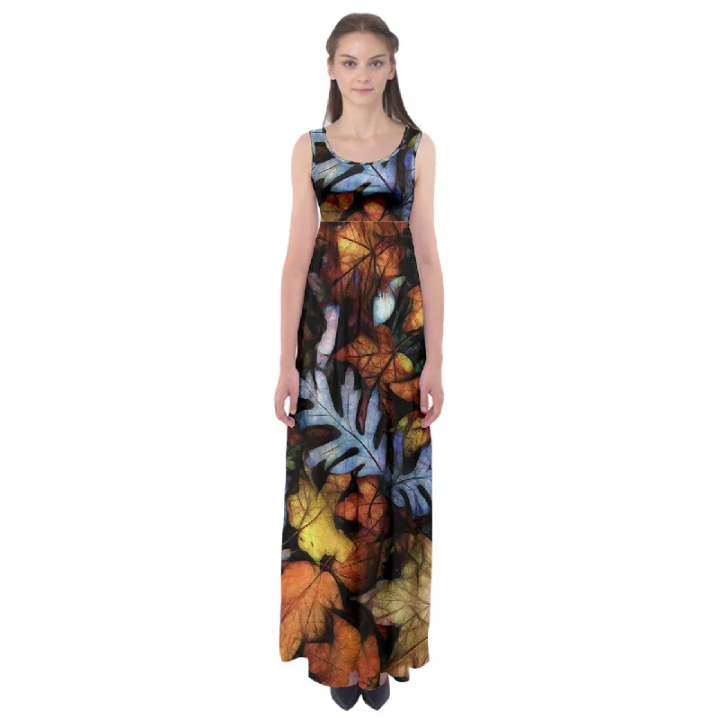 Mid October Leaves Empire Waist Maxi Dress Elegant Sleeveless Maxi Dress