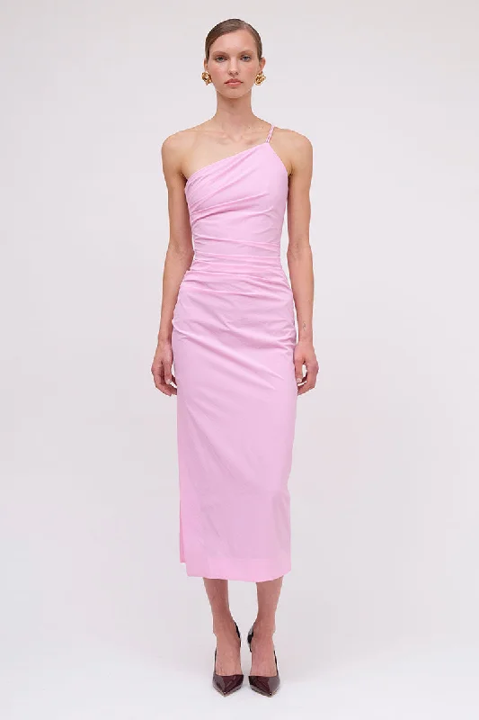 Montie One Shoulder Maxi Dress - Pink Fashionable High-Low Maxi Dress