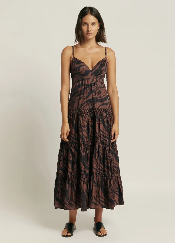 Nomade Tiered Maxi Dress - Burnt Clay/Black Elegant Maxi Dress with Pockets