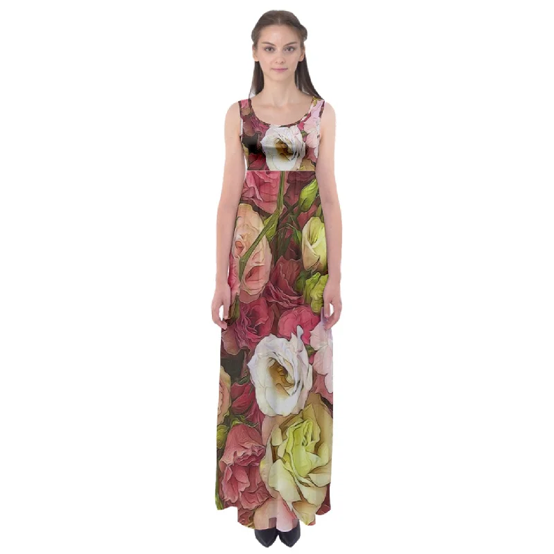 Pink Lisianthus Flowers Empire Waist Maxi Dress Trendy Maxi Dress with Straps