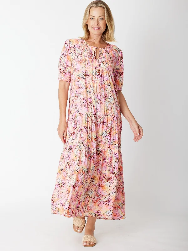 Pintuck Maxi Dress - 30166 Pink/Print Classic Black Maxi Dress