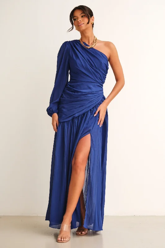 Piper One Shoulder Maxi Dress Royal Blue Elegant Maxi Dress with Slit