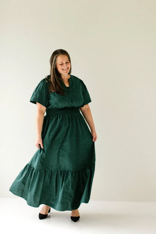 Plus 'Jayda' Poplin Tiered Maxi Dress in Emerald Stylish A-Line Maxi Dress