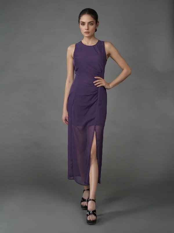 Purple Solid Bodycon Maxi Dress Comfortable Fit-and-Flare Maxi Dress