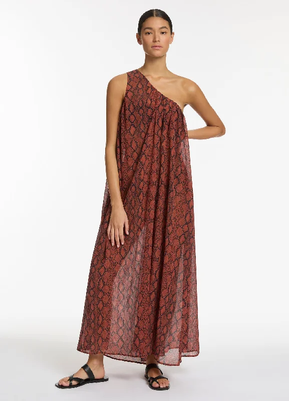 Python Crinkle One Shoulder Maxi Dress - Spice Trendy A-Line Maxi Dress