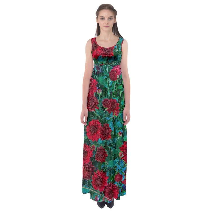 Red Mums Empire Waist Maxi Dress Comfortable Ruffle Maxi Dress