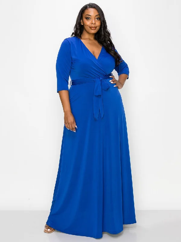 Signature Plus Size Maxi Dress in Royal Blue Trendy Short Sleeve Maxi Dress