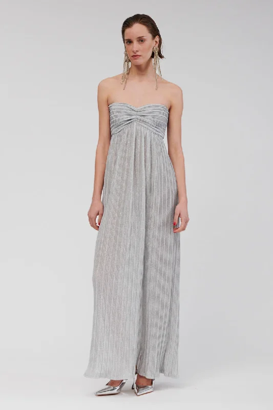 Stevie Bustier Maxi Dress - Silver Trendy Maxi Dress with Bow