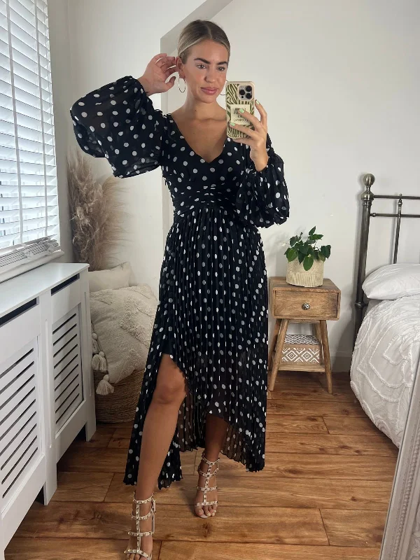 Toni Long Sleeved Pleated Maxi Dress / Mono Spot Fashionable Printed Maxi Dress