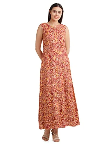 Zink London Women's Orange Printed Maxi Dress Cozy Knitted Maxi Dress