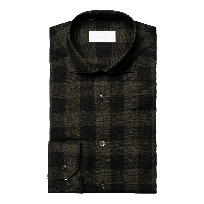 Slim Fit - Bold Check Merino Wool Shirt Satin Blend Silk Blend Wool Blend