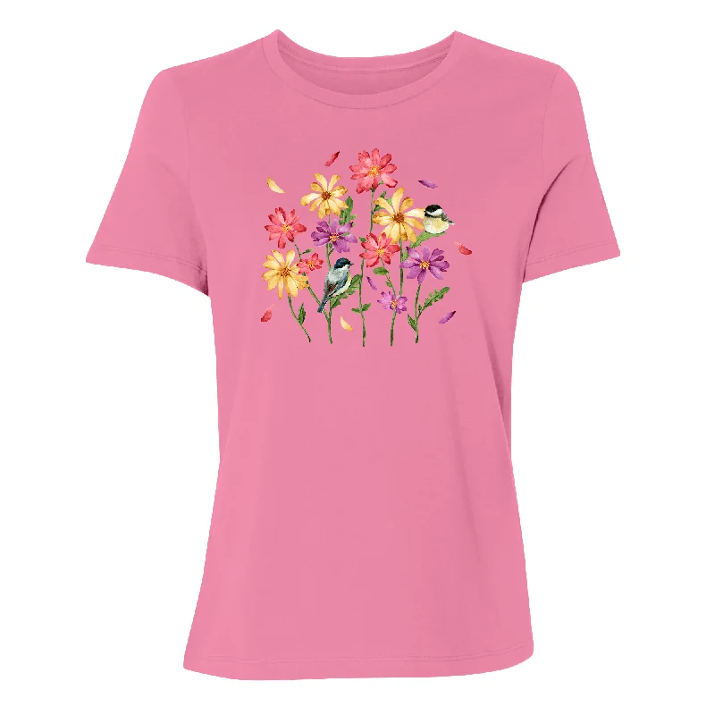 Chickadee Petals Women's T-Shirt Fleece Nylon Spandex