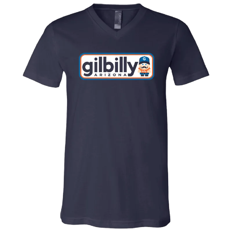 Unisex V-Neck Shirt | Gilbilly Logo | Navy Asymmetrical Pockets Print