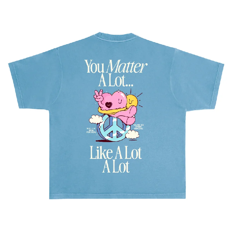 Adam "You Matter A Lot" Blue Boxy Tee Beaded Sequined Faux Fur