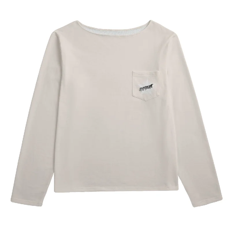 Women's Boat Neckline Sweatshirt With Chest Pocket Machine Wash Dry Clean Hand Wash