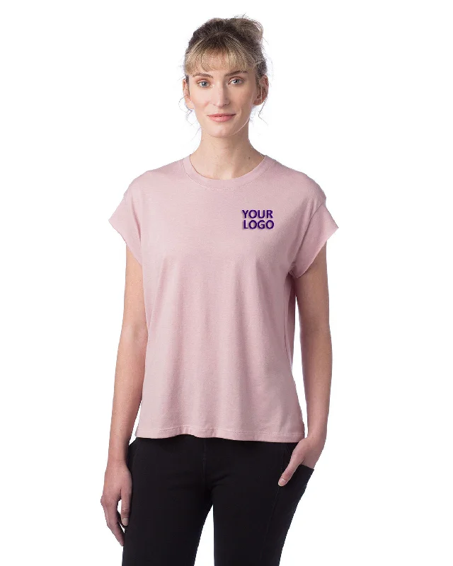 Alternative Ladies' Modal Tri-Blend Raw Edge Muscle T-Shirt, Rose Quartz Print Jacquard Patchwork