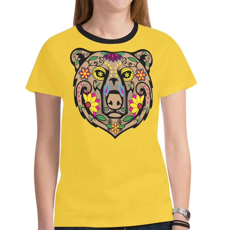 Bear Spirit Guide (Yellow) T-shirt for Women Cotton Fabric Linen Fabric Terry Fabric Bear Spirit Guide (Yellow) T-shirt for Women Cotton Fabric Linen Fabric Terry Fabric