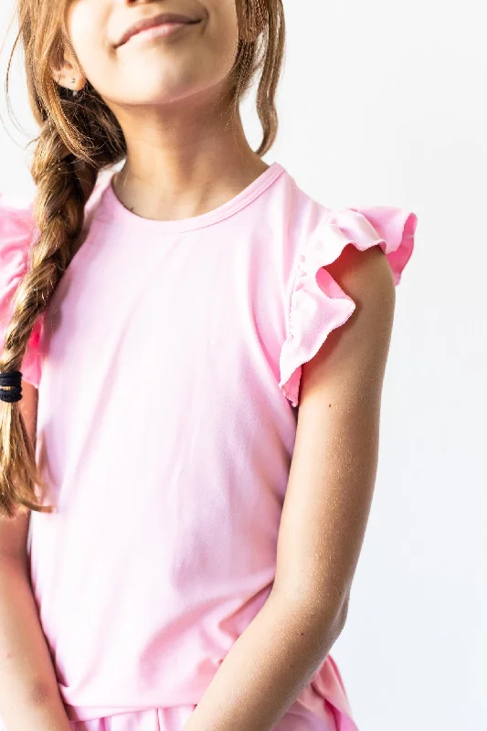 Bubblegum Pink S/S Ruffle Tee Seamless Knitted Crochet