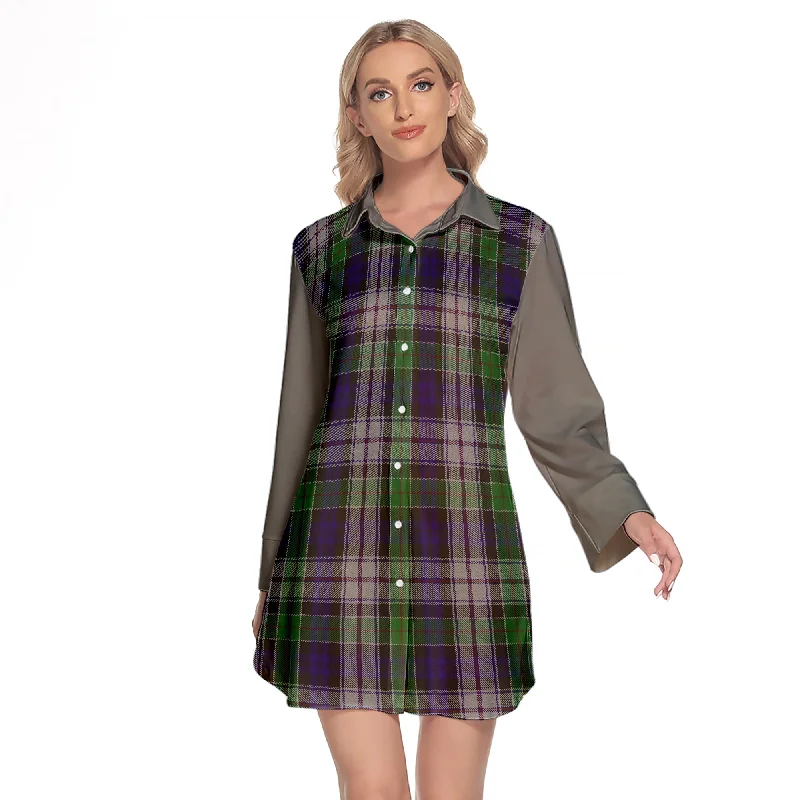 Colquhoun Dress Tartan Women's Lapel Shirt Dress With Long Sleeve Basic T-Shirt Crew Neck Short Sleeve