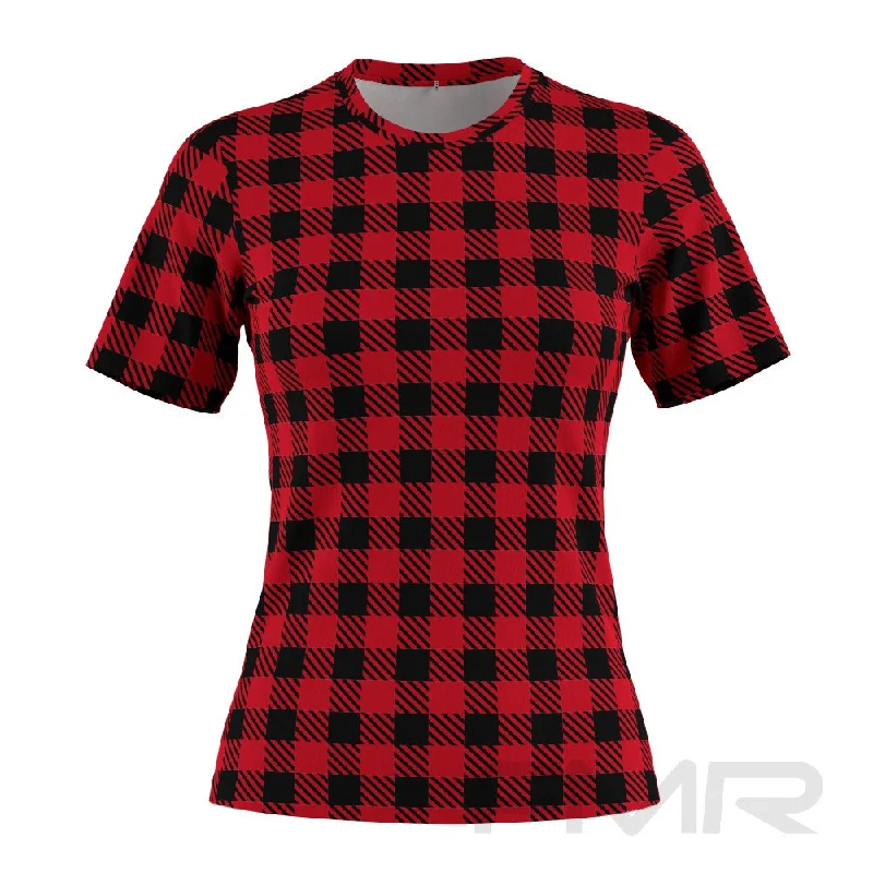 FMR Women's Check Performance Short Sleeve Shirt V-Neck T-Shirt Long Sleeve Cotton