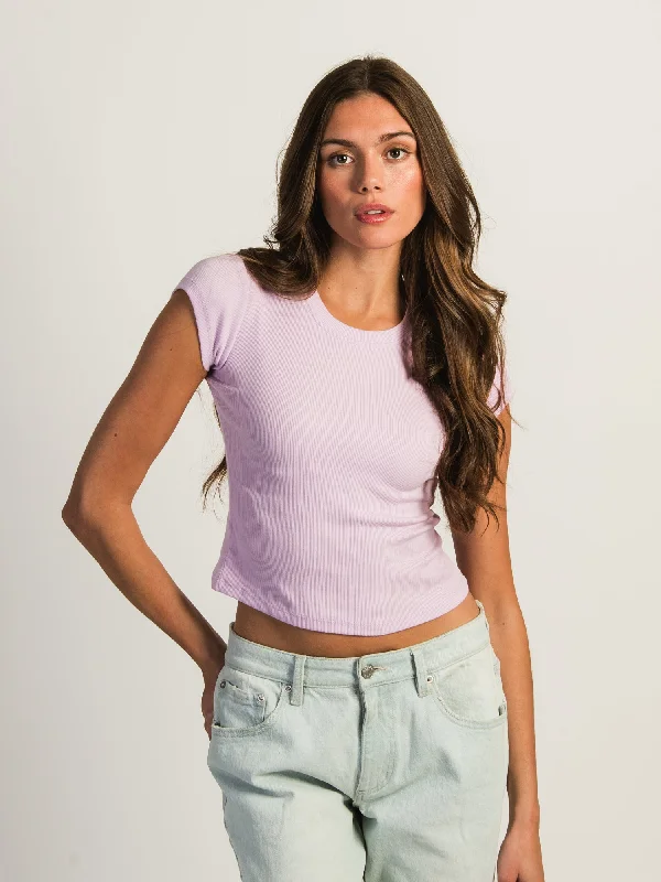 HARLOW ESSENTIAL RIBBED BABY TEE - PURPLE Embroidered Appliqued Beaded