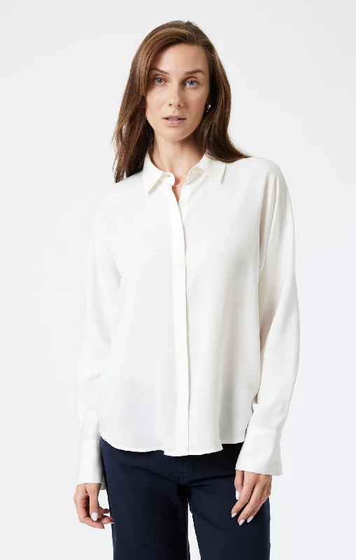 LONG SLEEVE TENCEL SHIRT IN ANTIQUE WHITE Lace Blend Ribbed Blend Corduroy Blend