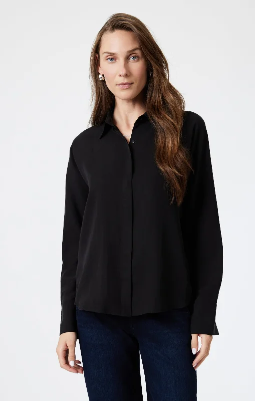 LONG SLEEVE TENCEL SHIRT IN BLACK Casual Formal Business