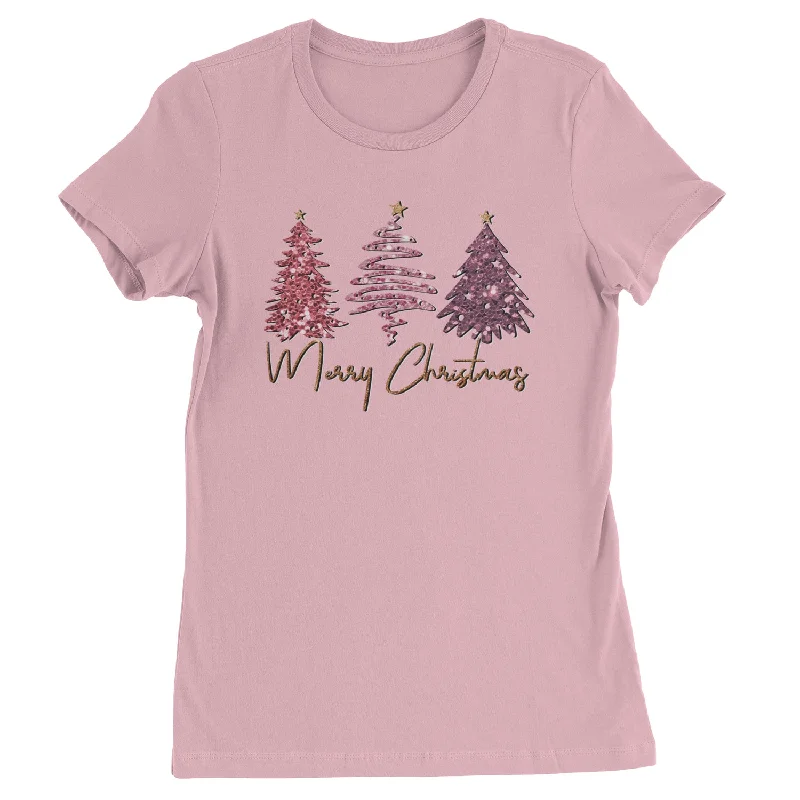 Merry Christmas Faux Glitter Trees  Womens T-shirt Fleece Fabric Down Fabric Feather Fabric