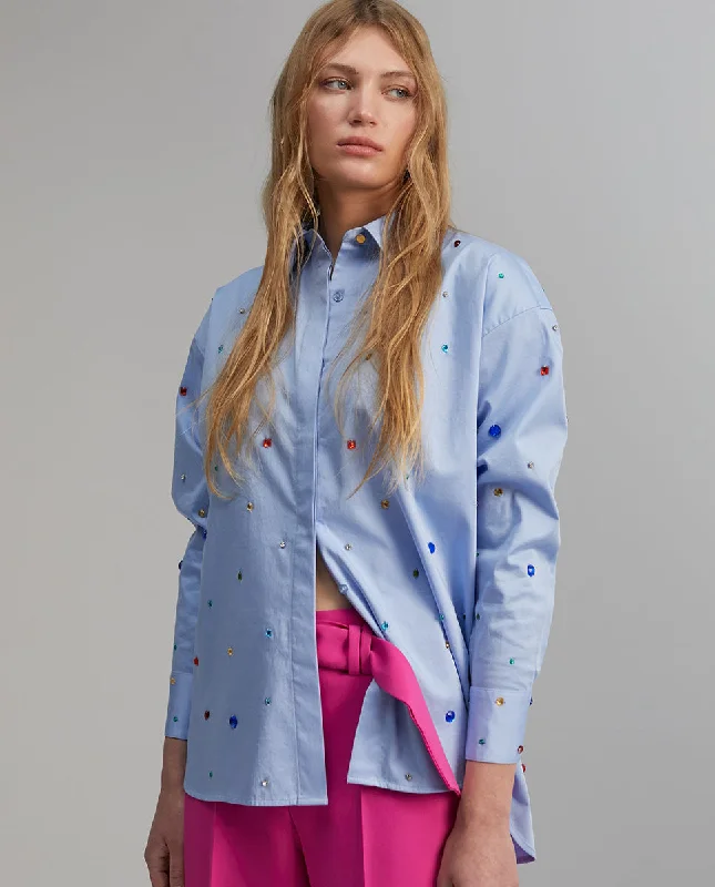 Shirt with rhinestone detail Print Jacquard Patchwork