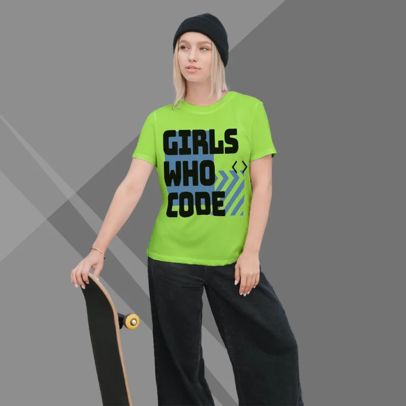 Girls Who Code Printed Women's Green T-Shirt - Women's Tech T-Shirt Wool Fabric Cashmere Fabric Tweed Fabric